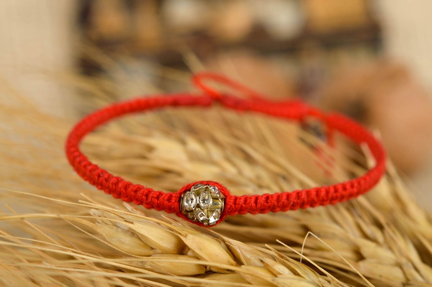 Handmade red wrist bracelet textile designer bracelet cute stylish jewelry photo 1
