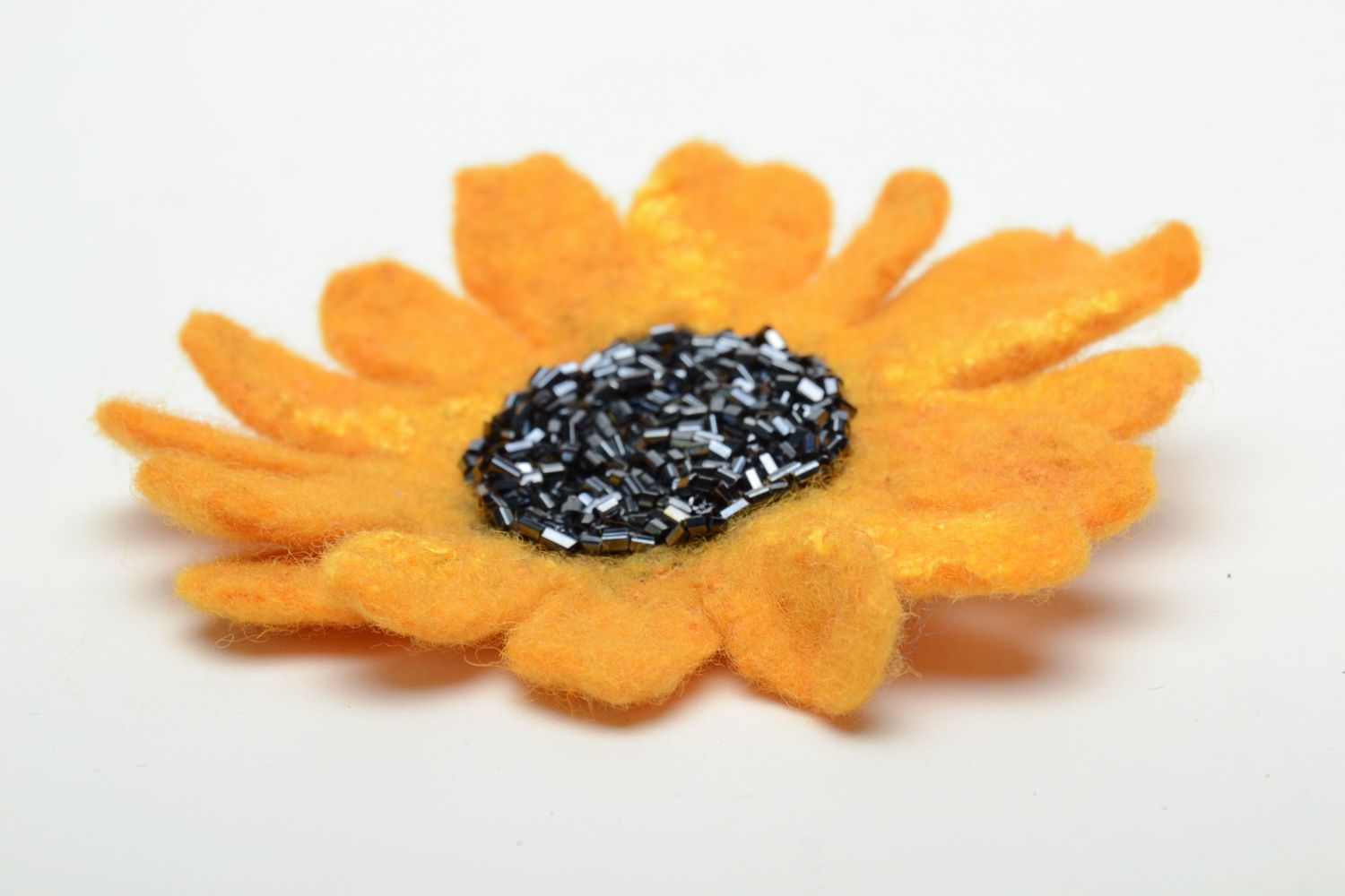 Bright felted wool brooch Sunflower photo 4