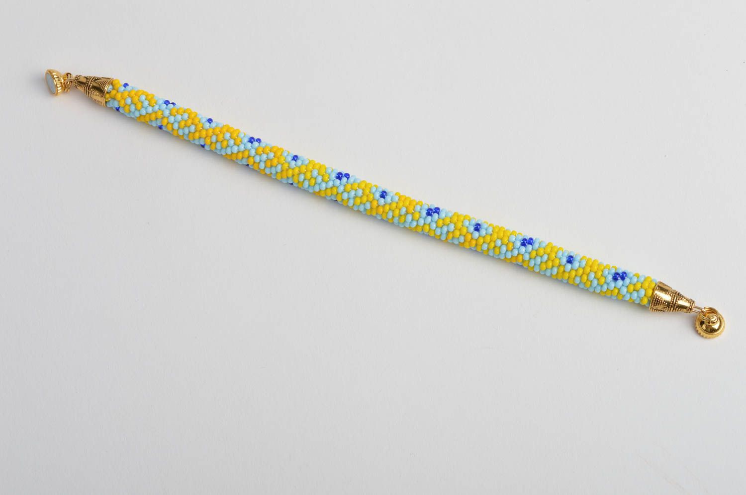 Bracelet perles de rocaille Bijou fait main bleu-jaune à motif Cadeau pour fille photo 5