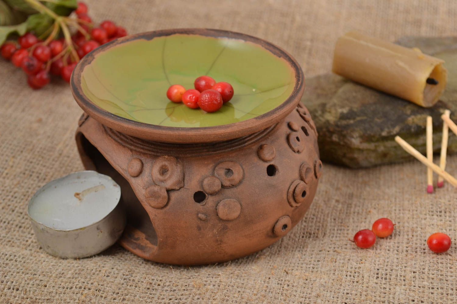 Kerzenhalter Keramik handmade Deko Kerzenhalter Teelichthalter aus Ton rund foto 1