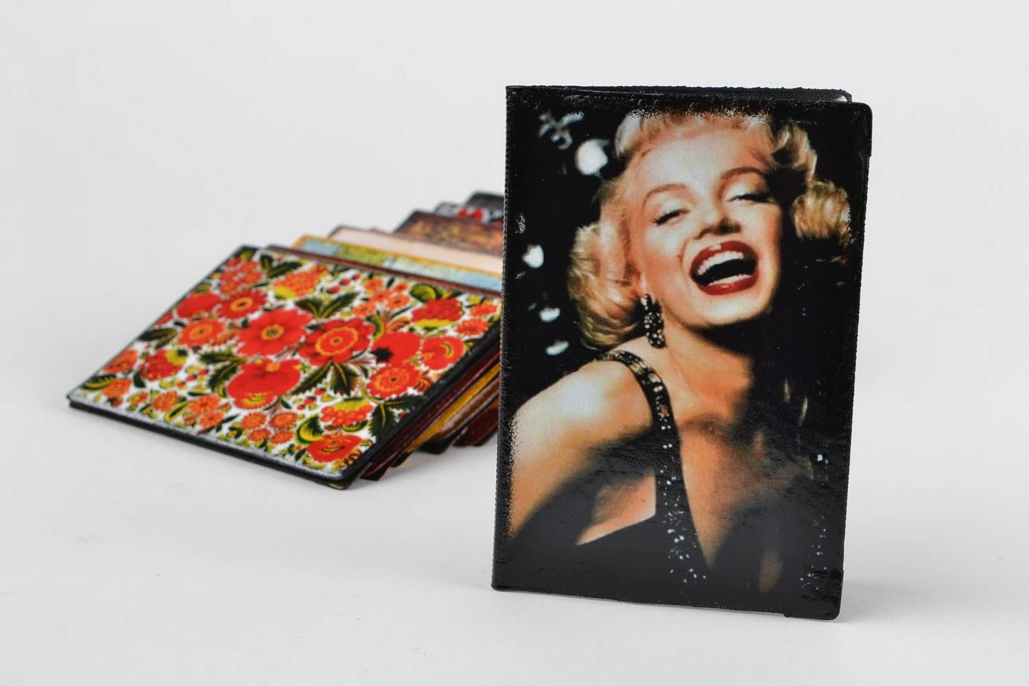 Handmade designer faux leather passport cover decorated with decoupage Diva photo 1