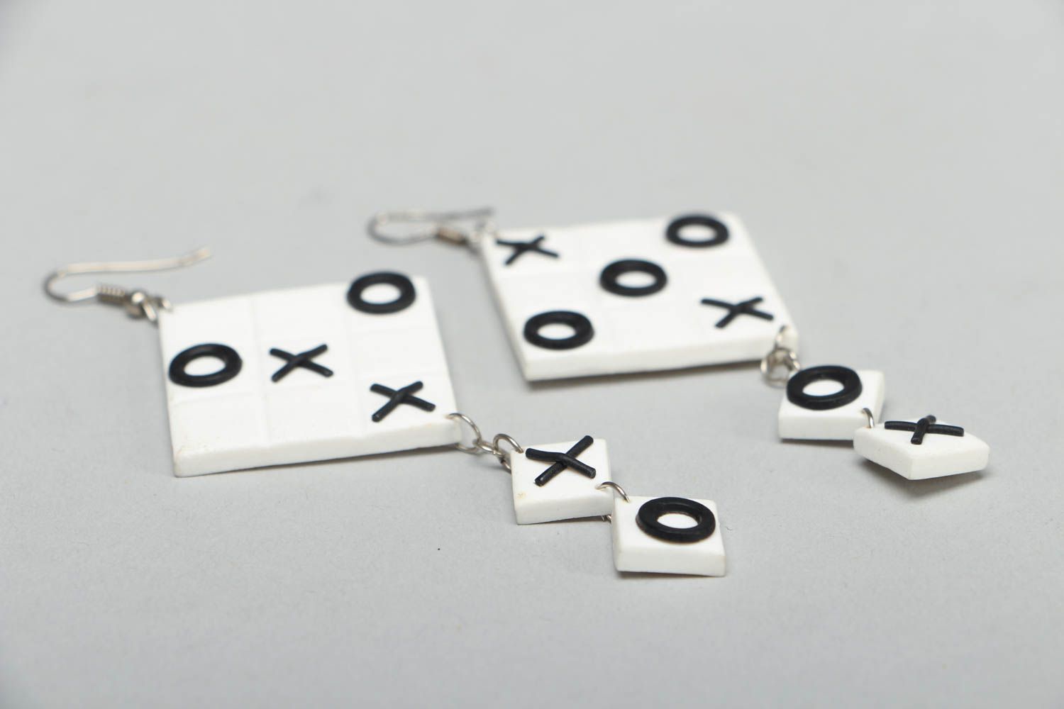 Polymer clay earrings with charms Noughts and Crosses photo 2