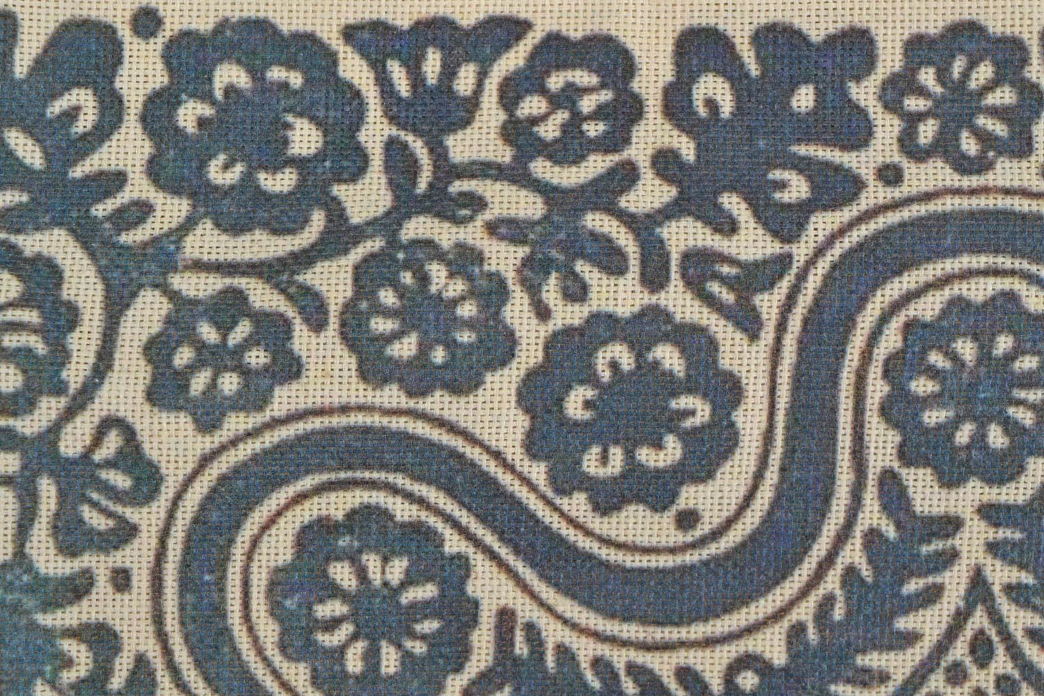 Текстильная сумка с принтованным орнаментом прямоугольная ручной работы синяя фото 5