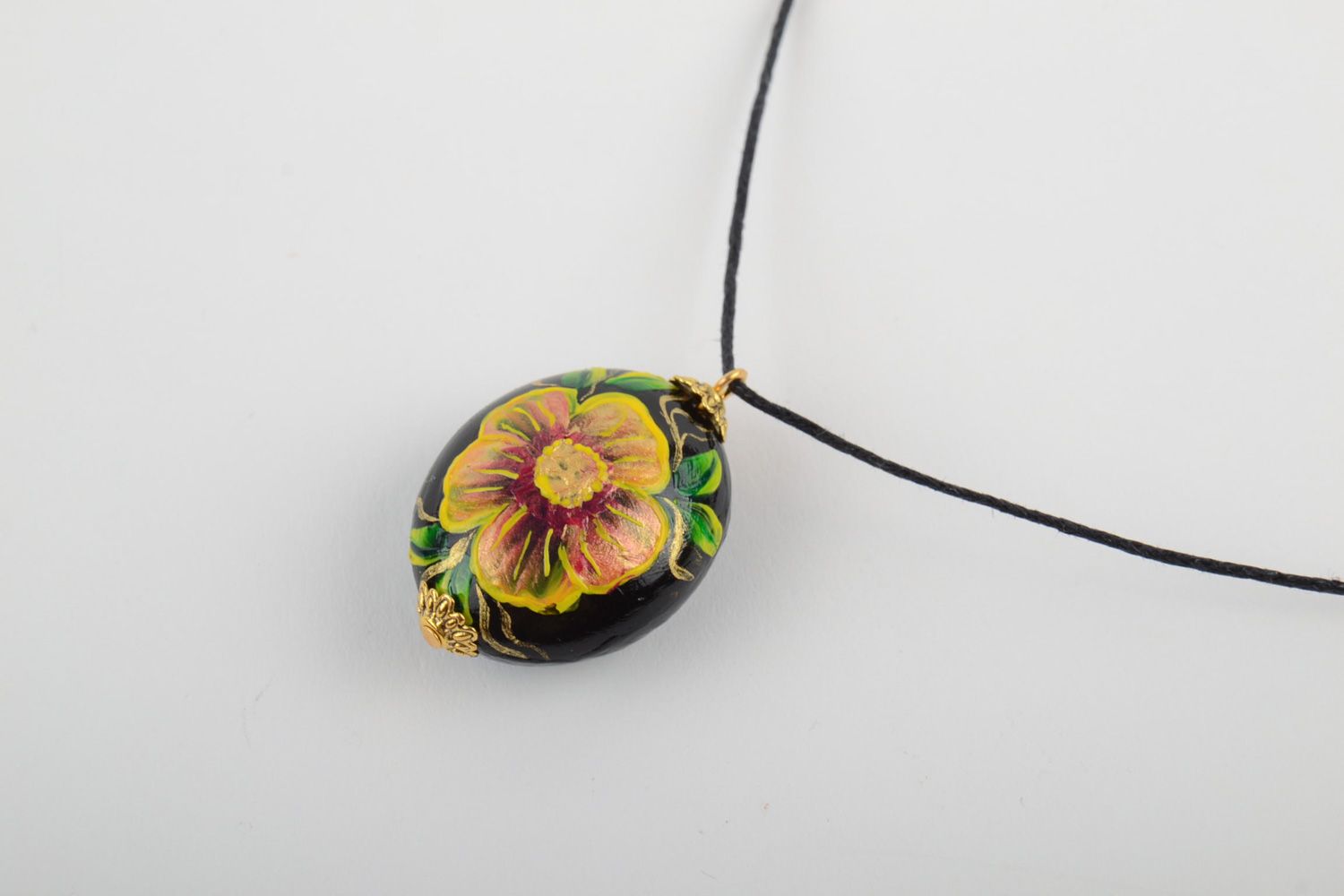 Handmade plastic pendant with cord painted with acrylics  photo 2