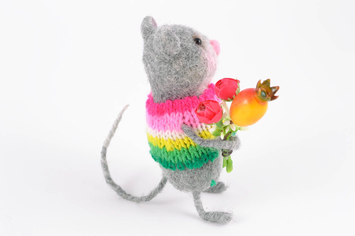 Petit jouet en laine feutrée fait main décoratif original cadeau Souris photo 5