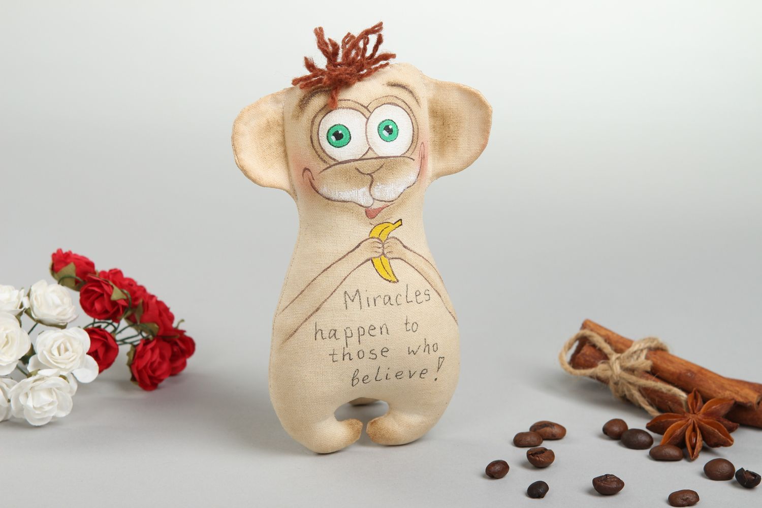 Handmade Aroma Kuscheltier Affe Stoff Spielzeug Wohn Accessoire mit Kaffee Duft  foto 1