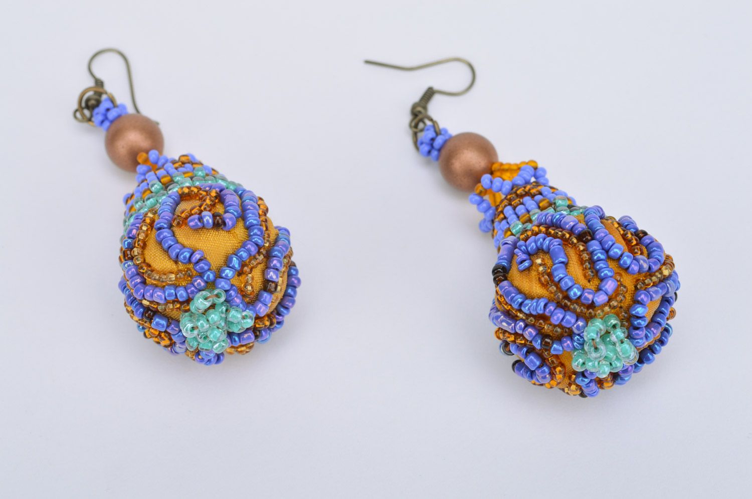Festive handmade Czech bead dangle earrings in Orient style photo 2