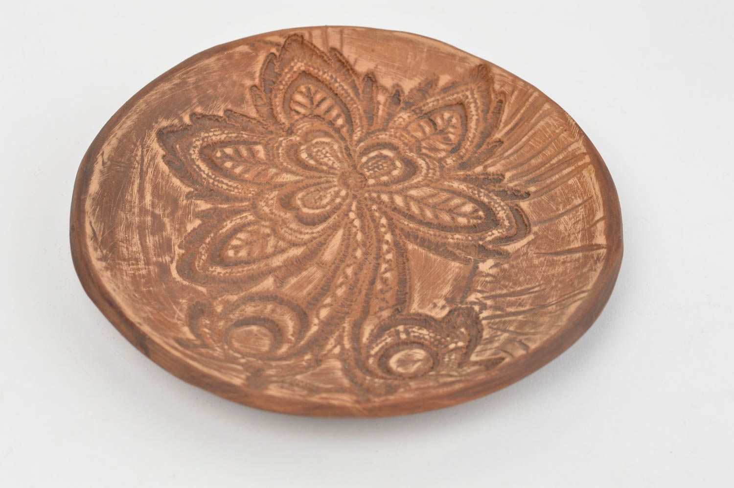 Soucoupe en céramique faite main à motifs vaisselle originale Grande fleur photo 2