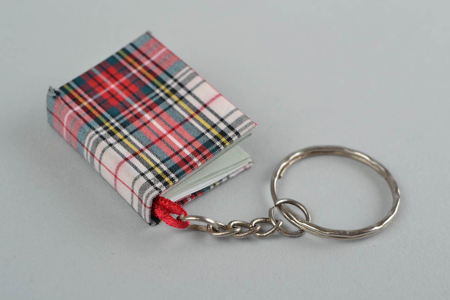 Unusual small handmade designer keychain in the shape of checkered book photo 4