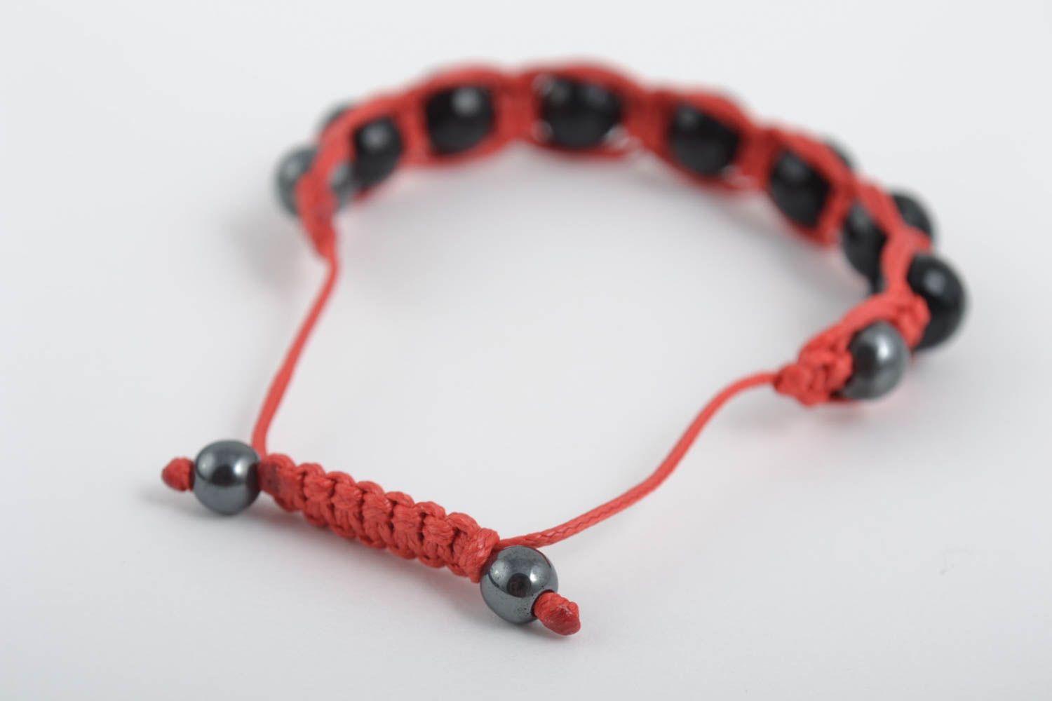 Black beads strand bracelet gemstone jewelry on red card photo 5