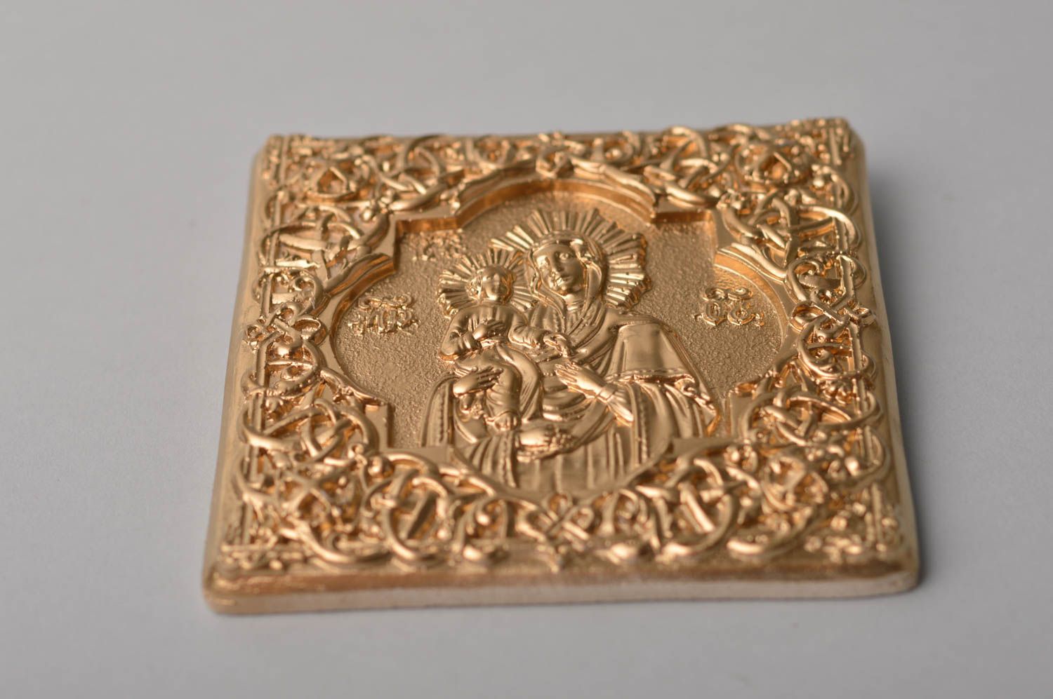 Икона ручной работы декоративный элемент из гипса гипсовое панно золотистое фото 1