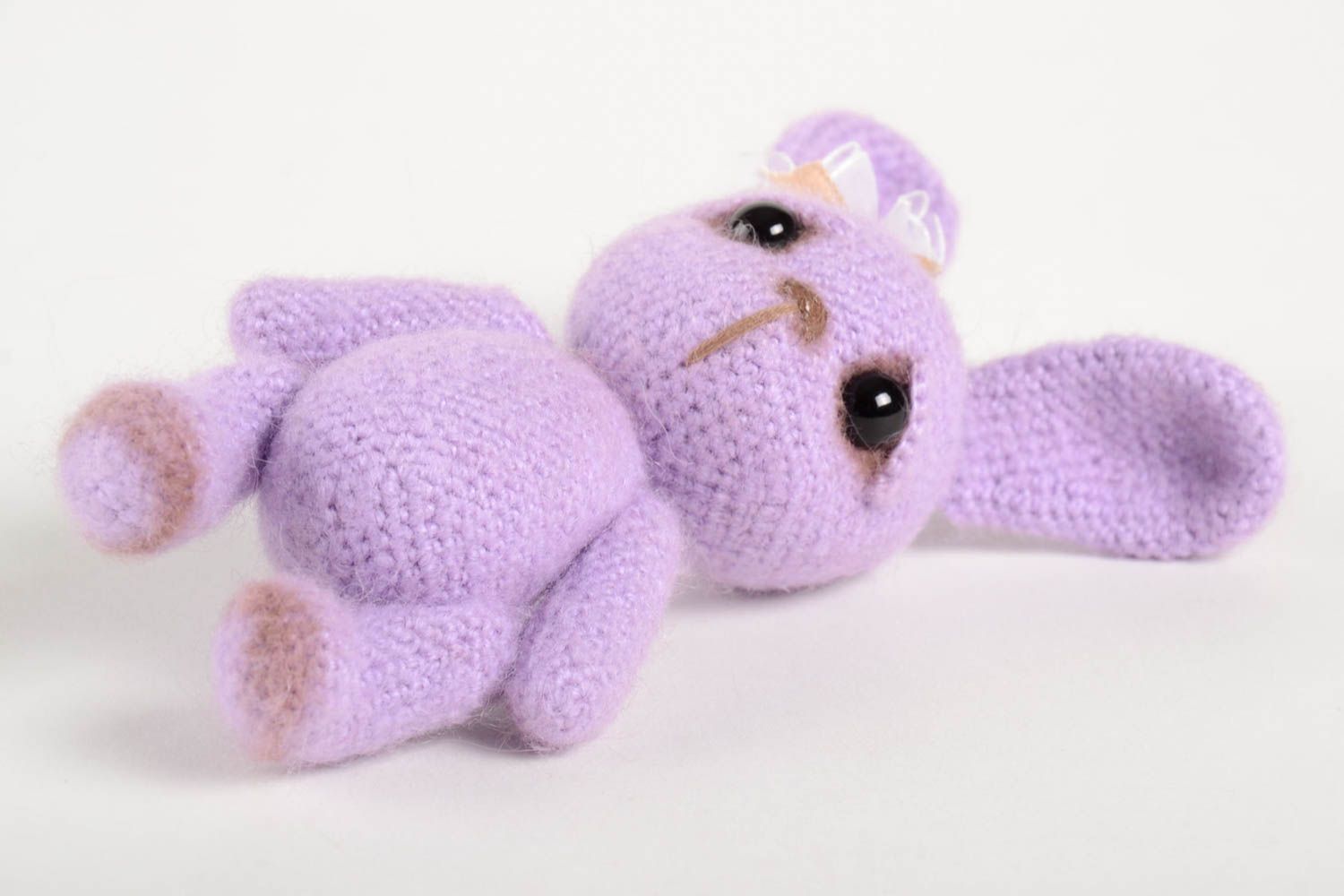 Knitted stuffed violet rabbit toy for baby girl with long ears. 6,6 inches tall photo 3