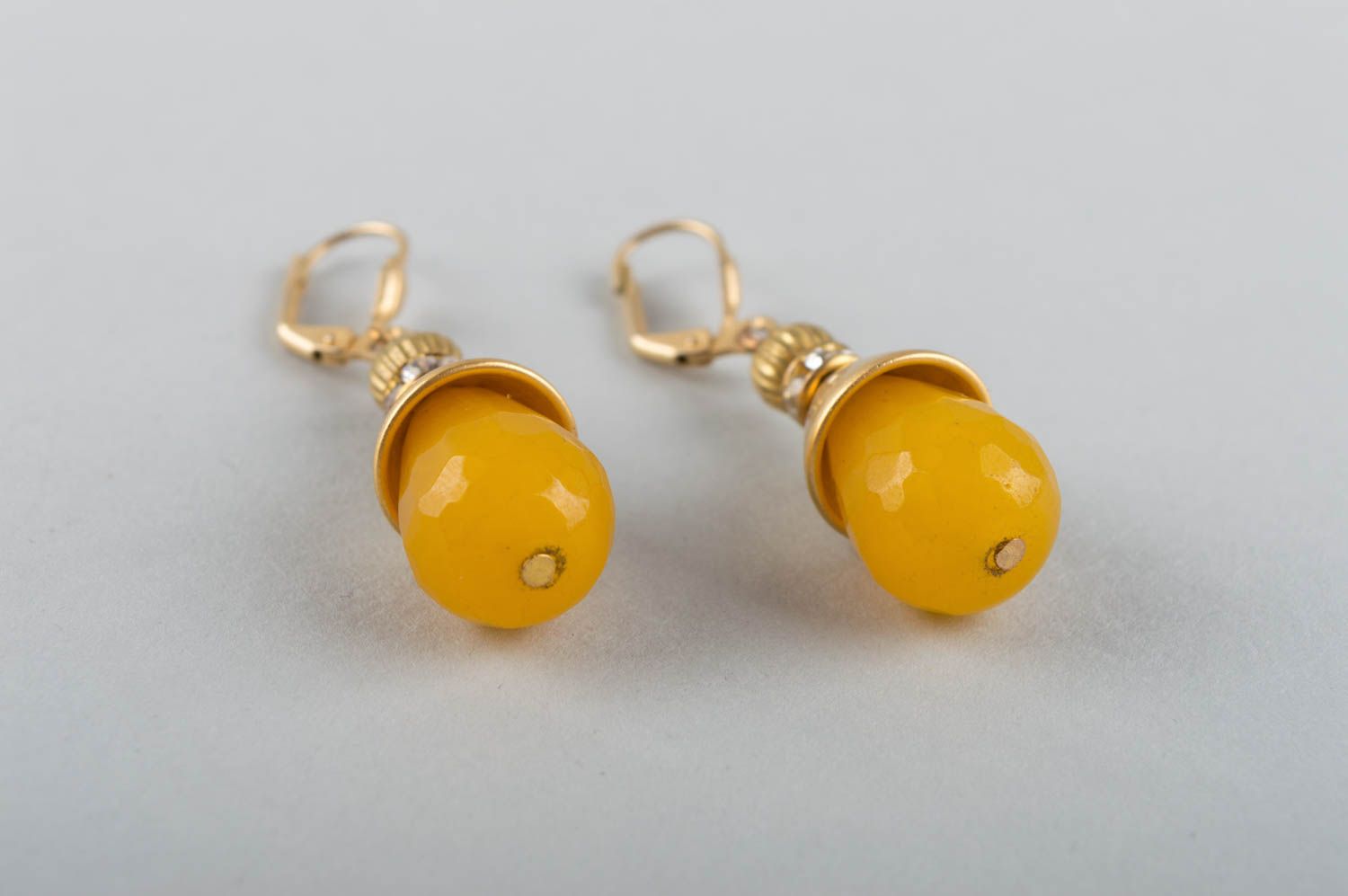 Earrings made of natural stones with yellow jade handmade brass accessory photo 3