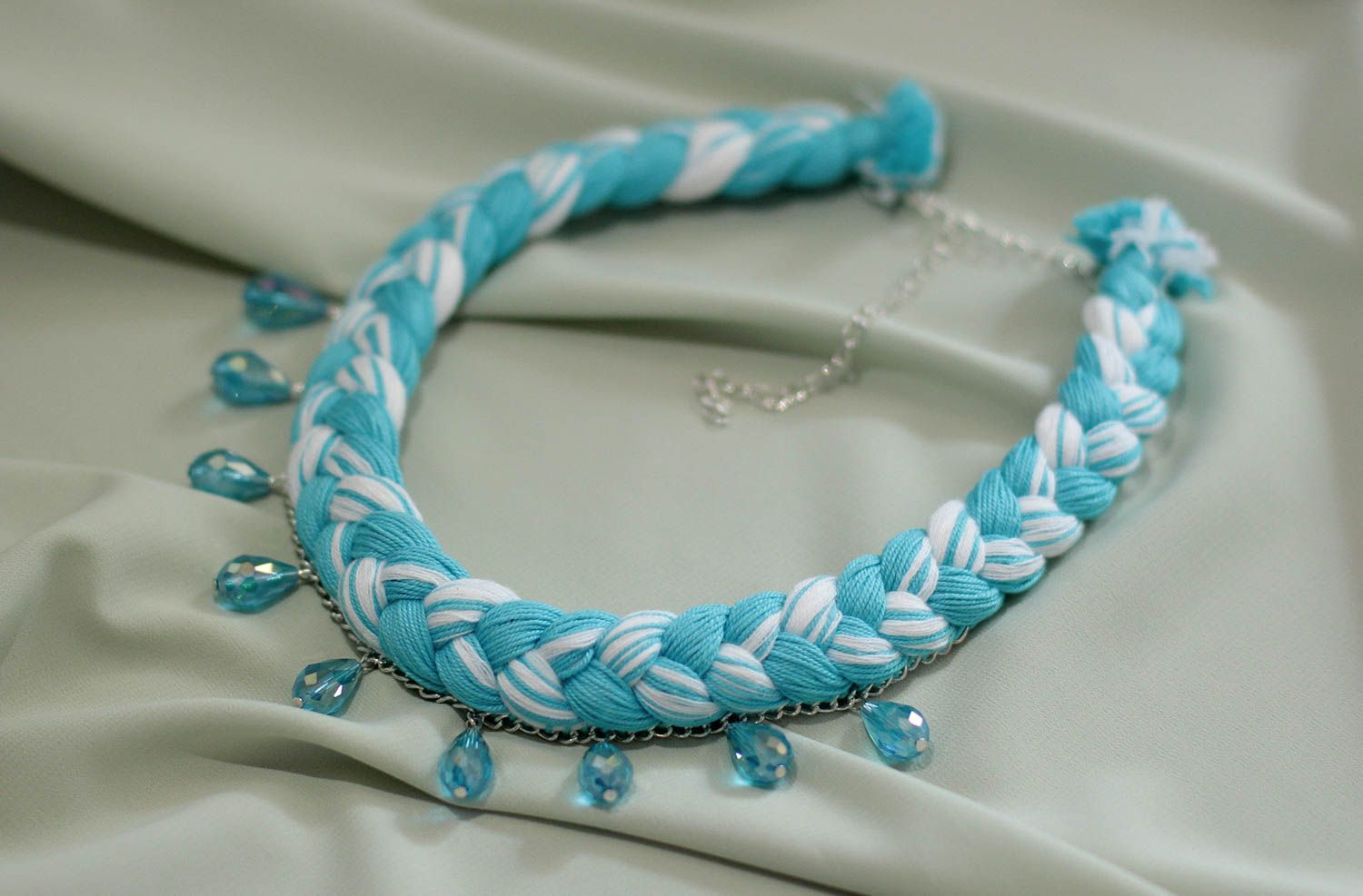 Stoff Halskette Modeschmuck Collier handgemachter Schmuck mit Kristall Perlen foto 5