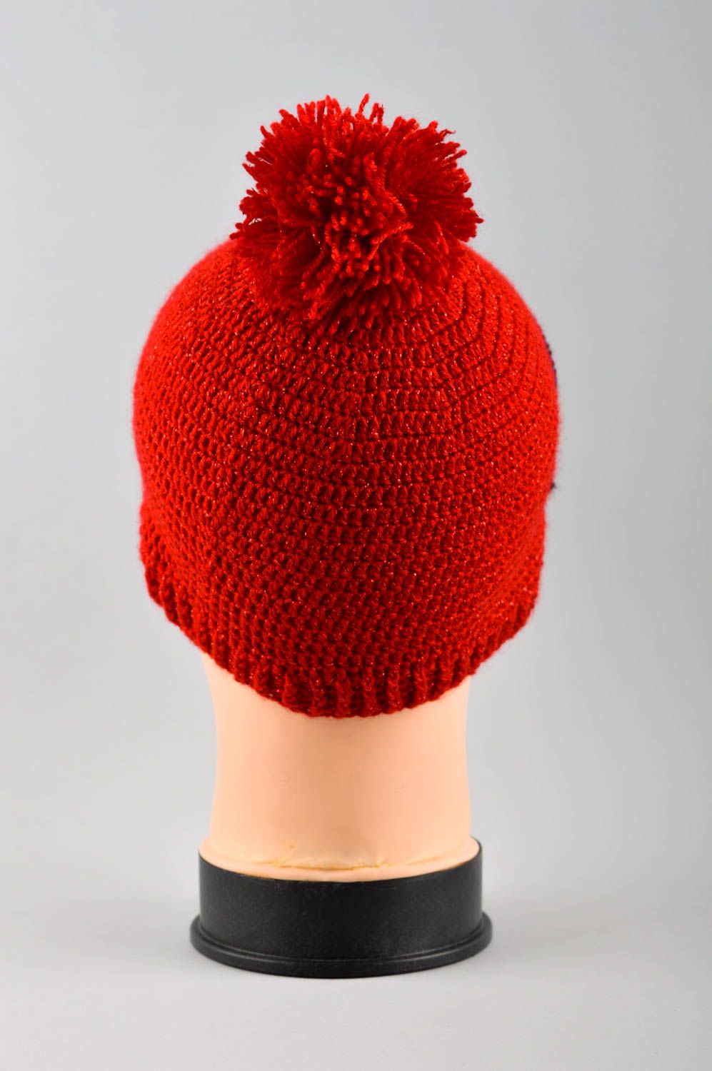Mädchen Mütze handmade Kindermütze Winter rote Mütze mit Bommel ausgefallen foto 4