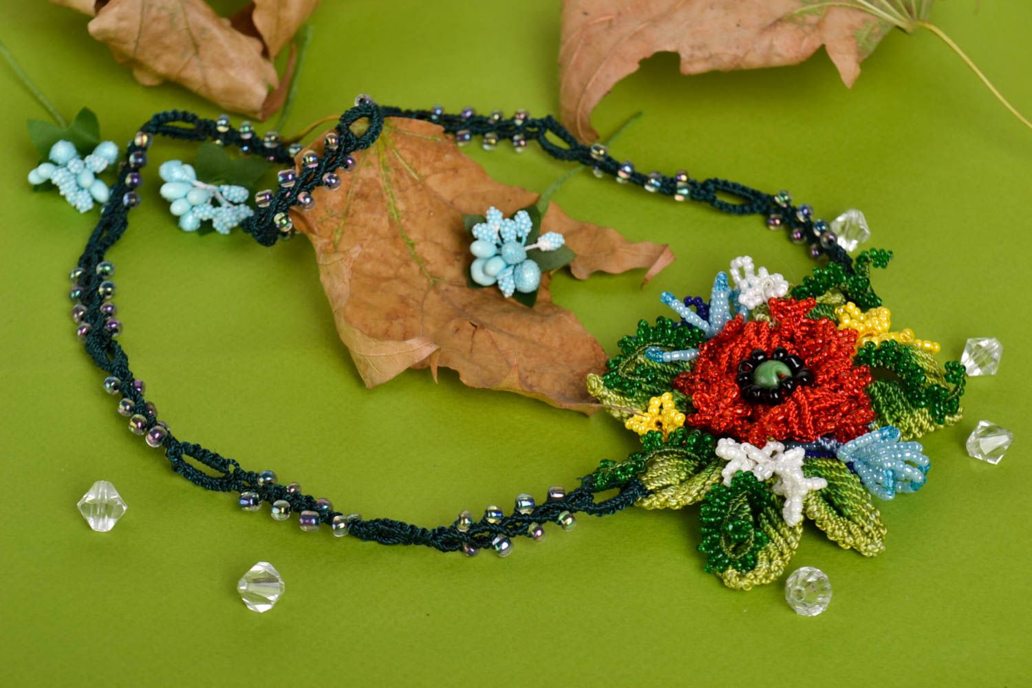 Collar original de abalorios con flores bisuteria artesanal regalo para mujer foto 1