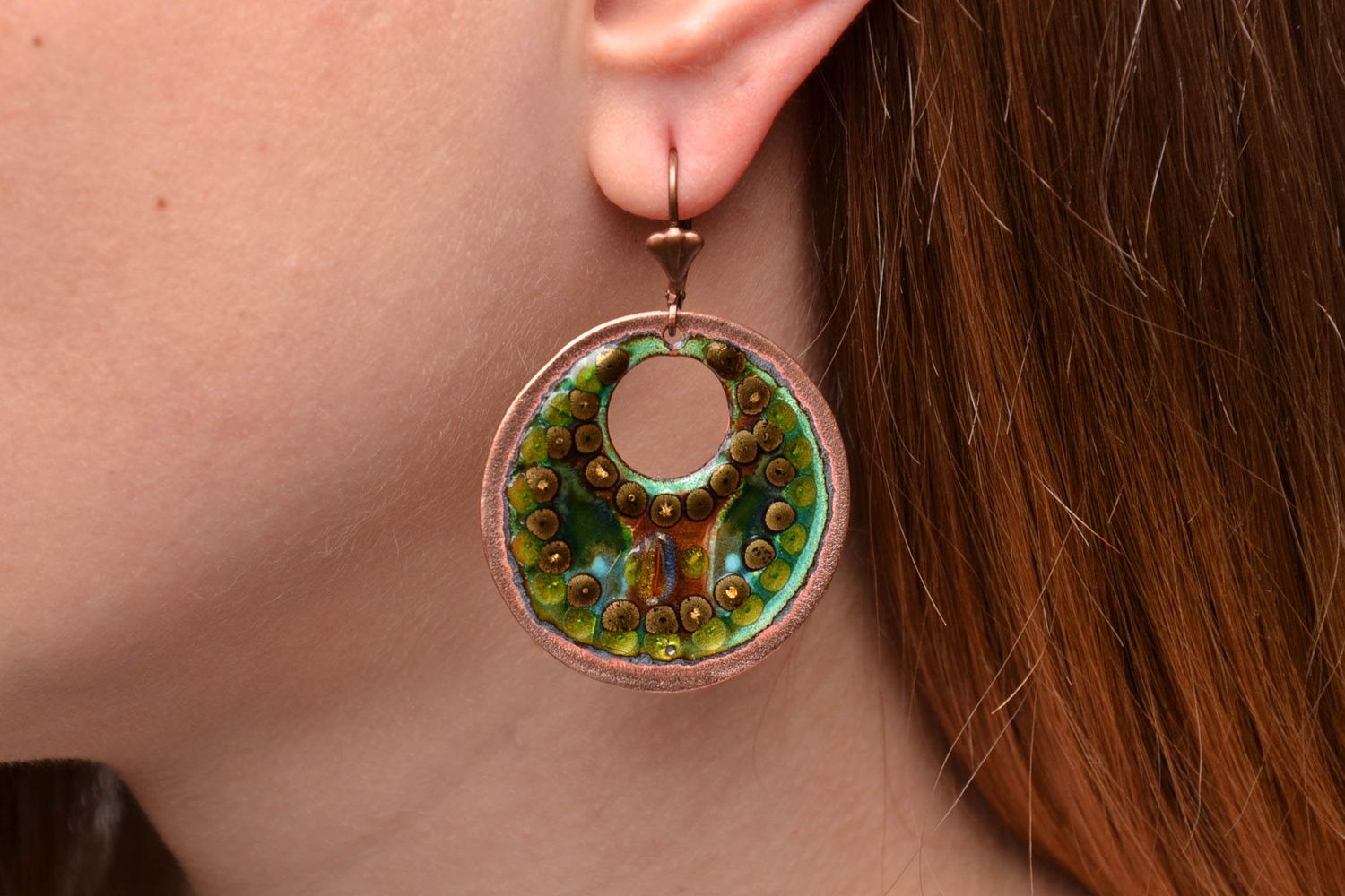 Handmade copper earrings with enamel photo 2