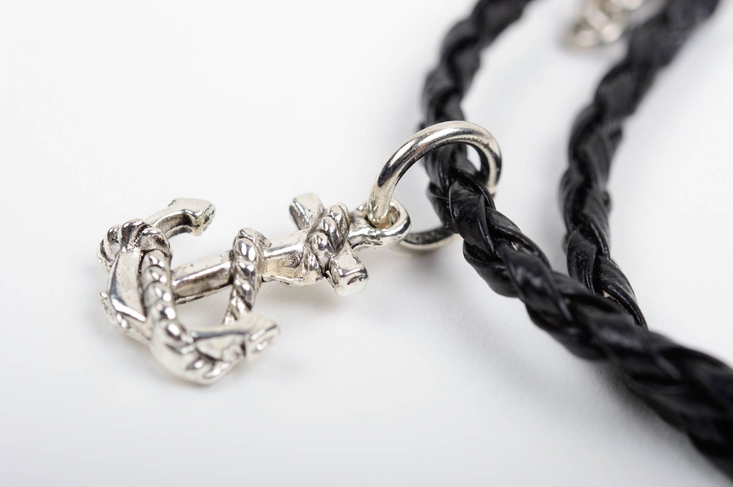 Simple woven black bracelet handmade wrist accessory unusual jewelry with charm photo 4