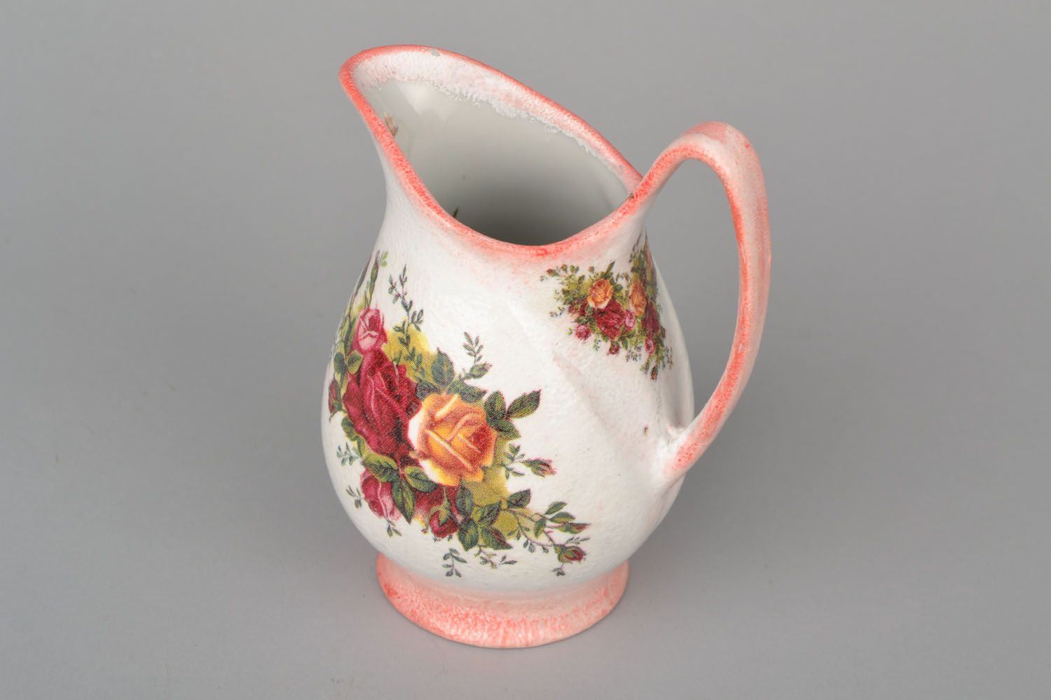 20 oz ceramic water pitcher in floral style in white and rose colors 0,54 lb photo 3