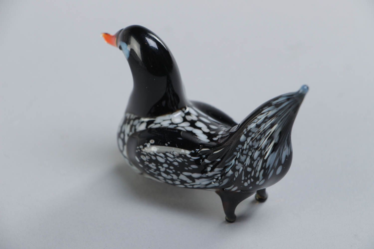 Miniature handmade lampwork glass figurine of black duck photo 3