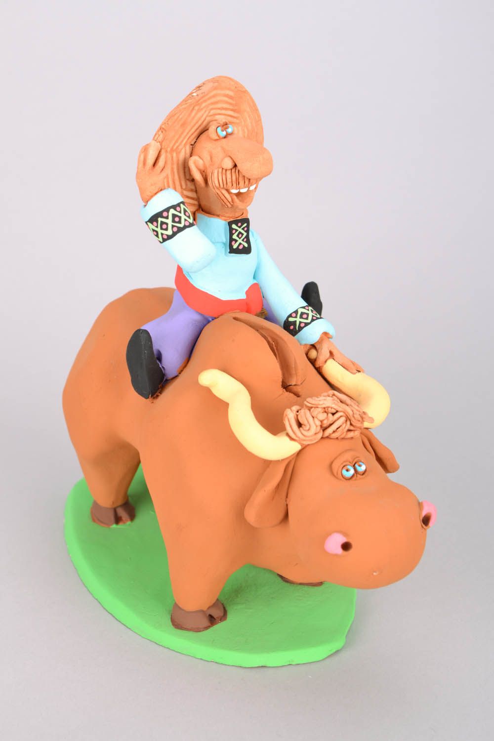 Homemade ceramic money box Cossack Riding a Bull photo 3