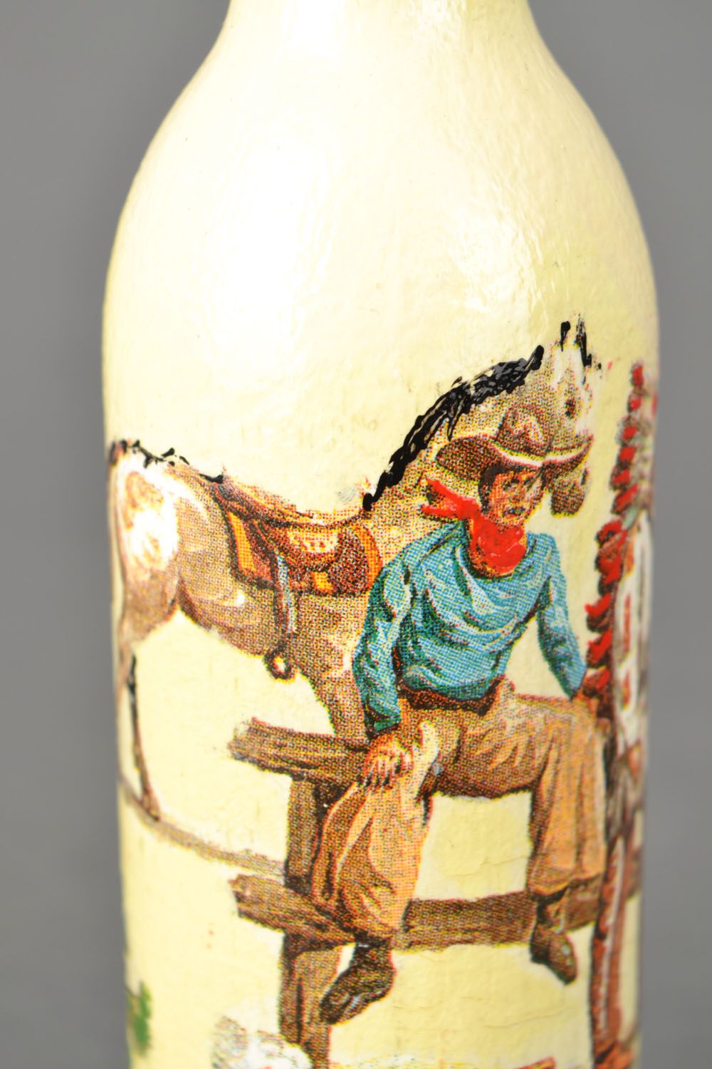 Unusual bottle with decoupage photo 4