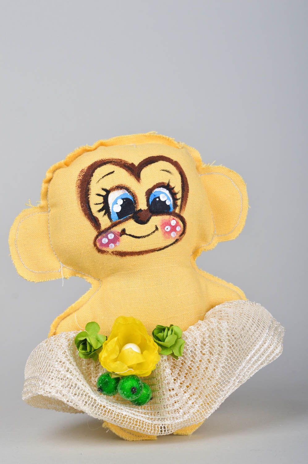 Stofftier Affe handgefertigt Stoff Kuscheltier Kinderzimmer Ideen in Gelb foto 1