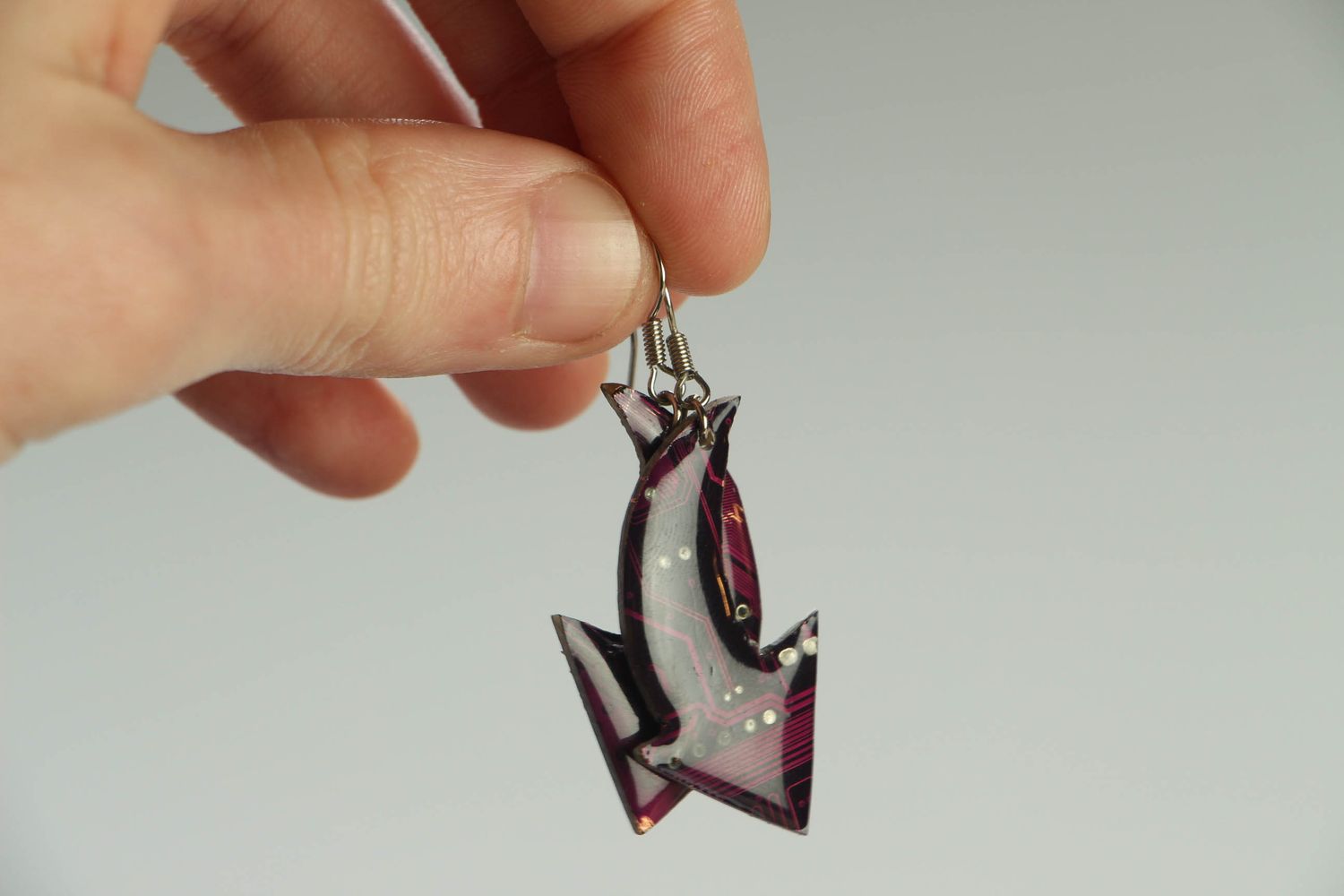 Violet cyberpunk earrings with microchips photo 4