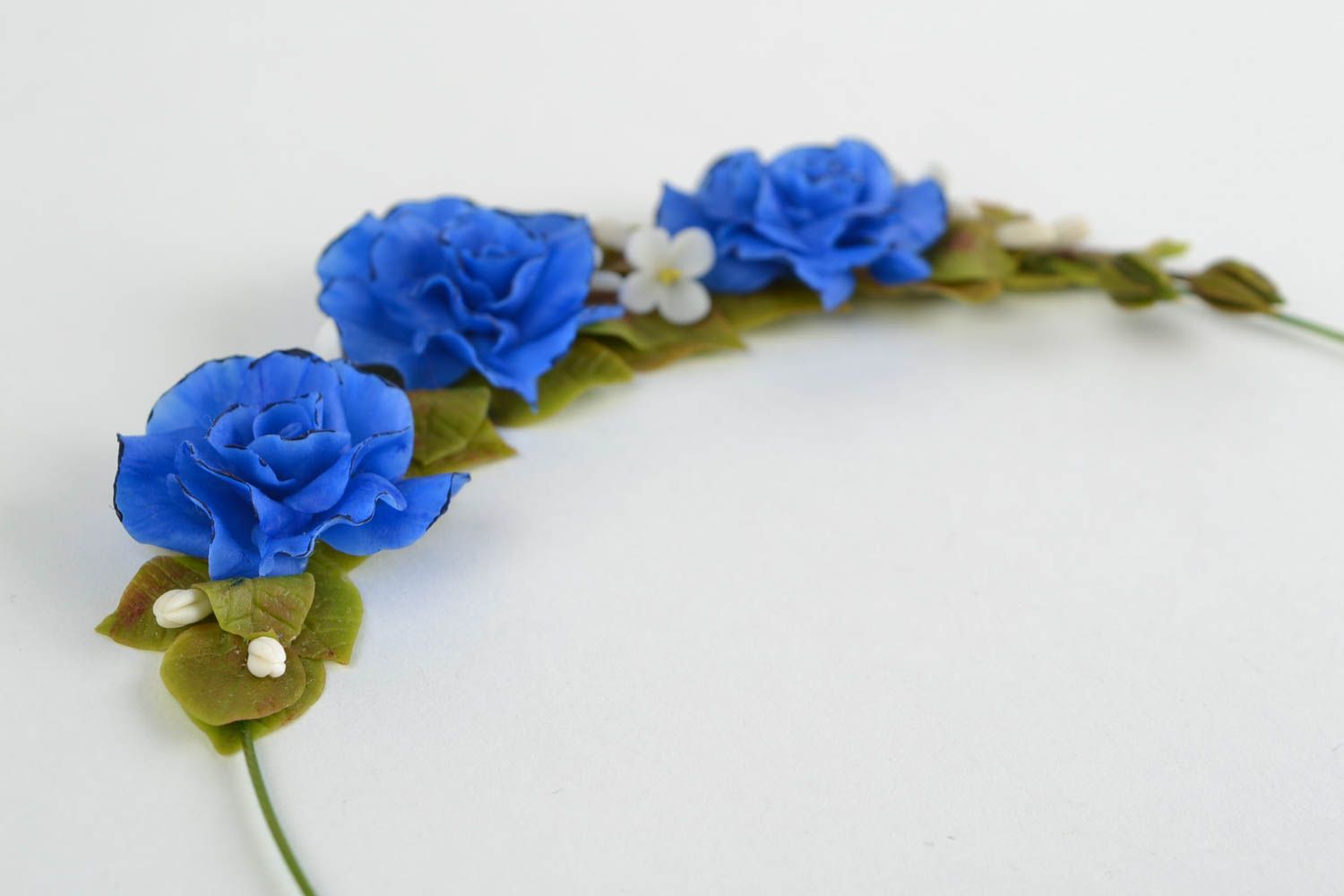 Necklace made of cold porcelain Blue Roses handmade beautiful tender accessory photo 4