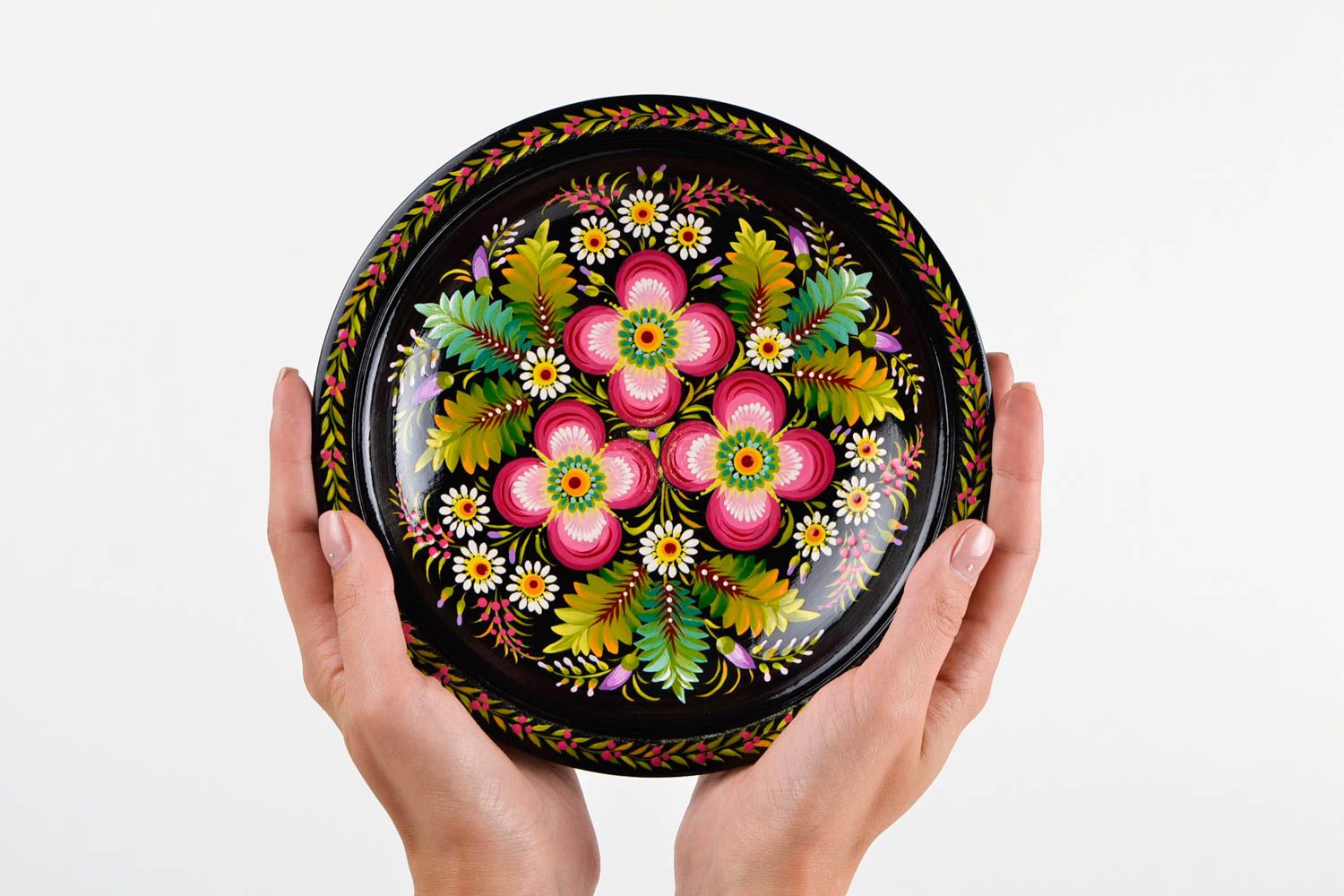 Декор на стену ручной работы глубокая декоративная тарелка расписная посуда фото 2