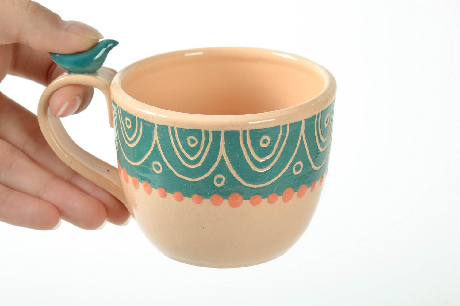 Art clay glazed coffee cup with handle for a girl photo 5