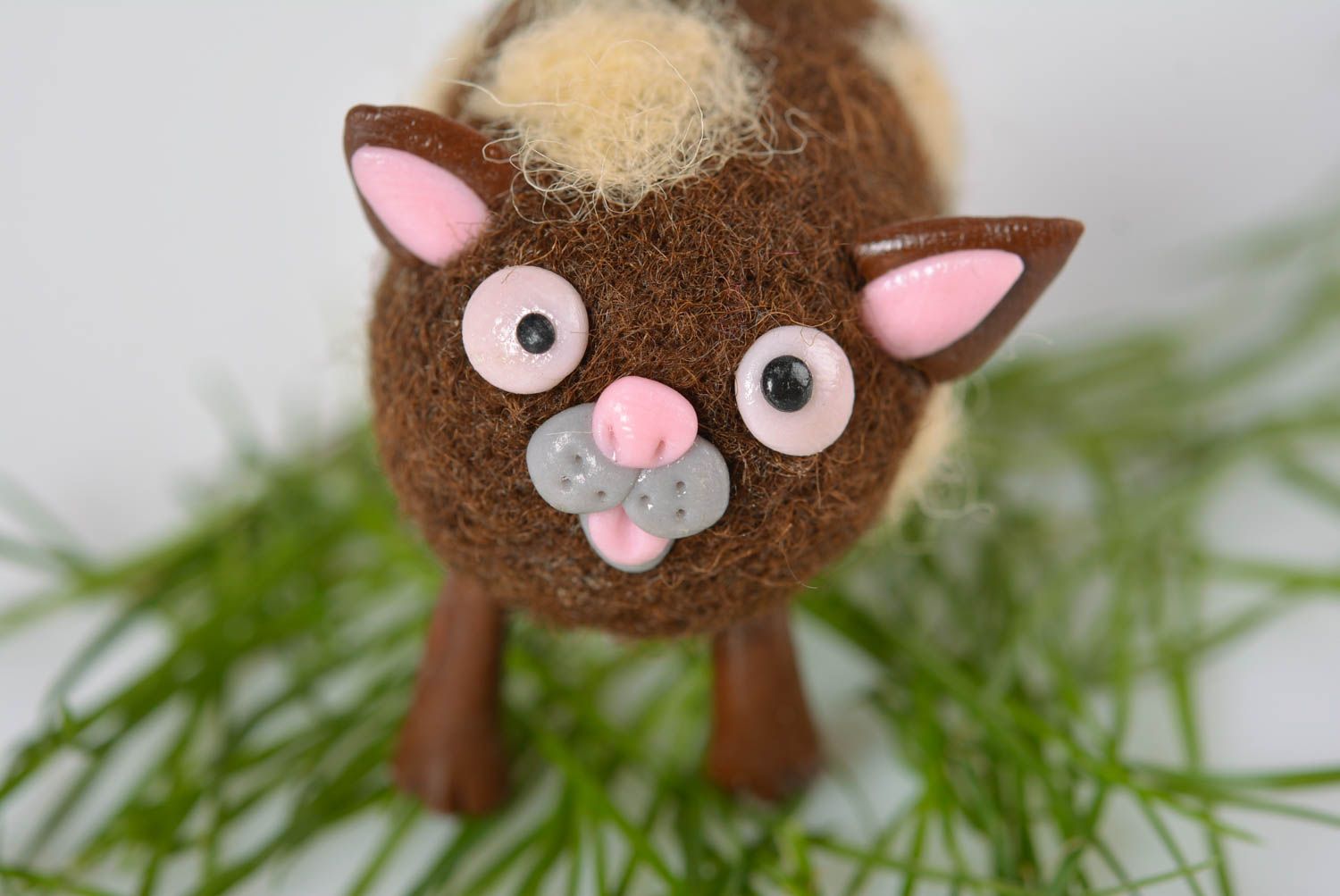 Woolen unusual cat statuette cute toy for kids handmade designer figurine photo 2