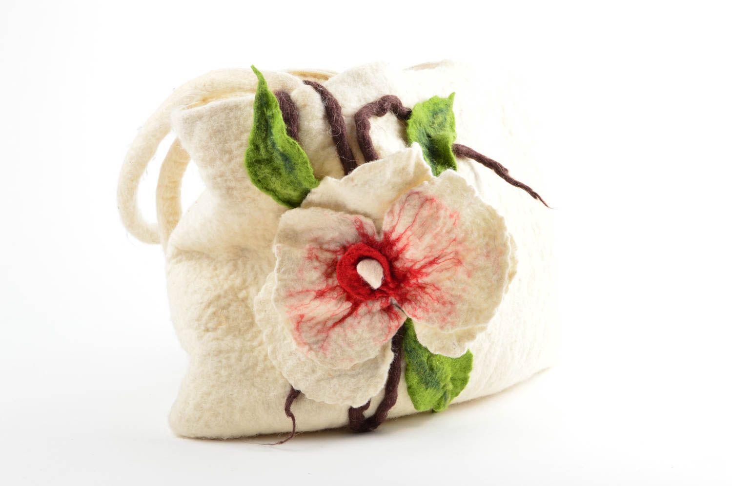 Tasche aus Wolle handmade Accessoire für Frauen helle Hand Tasche mit Blume foto 1