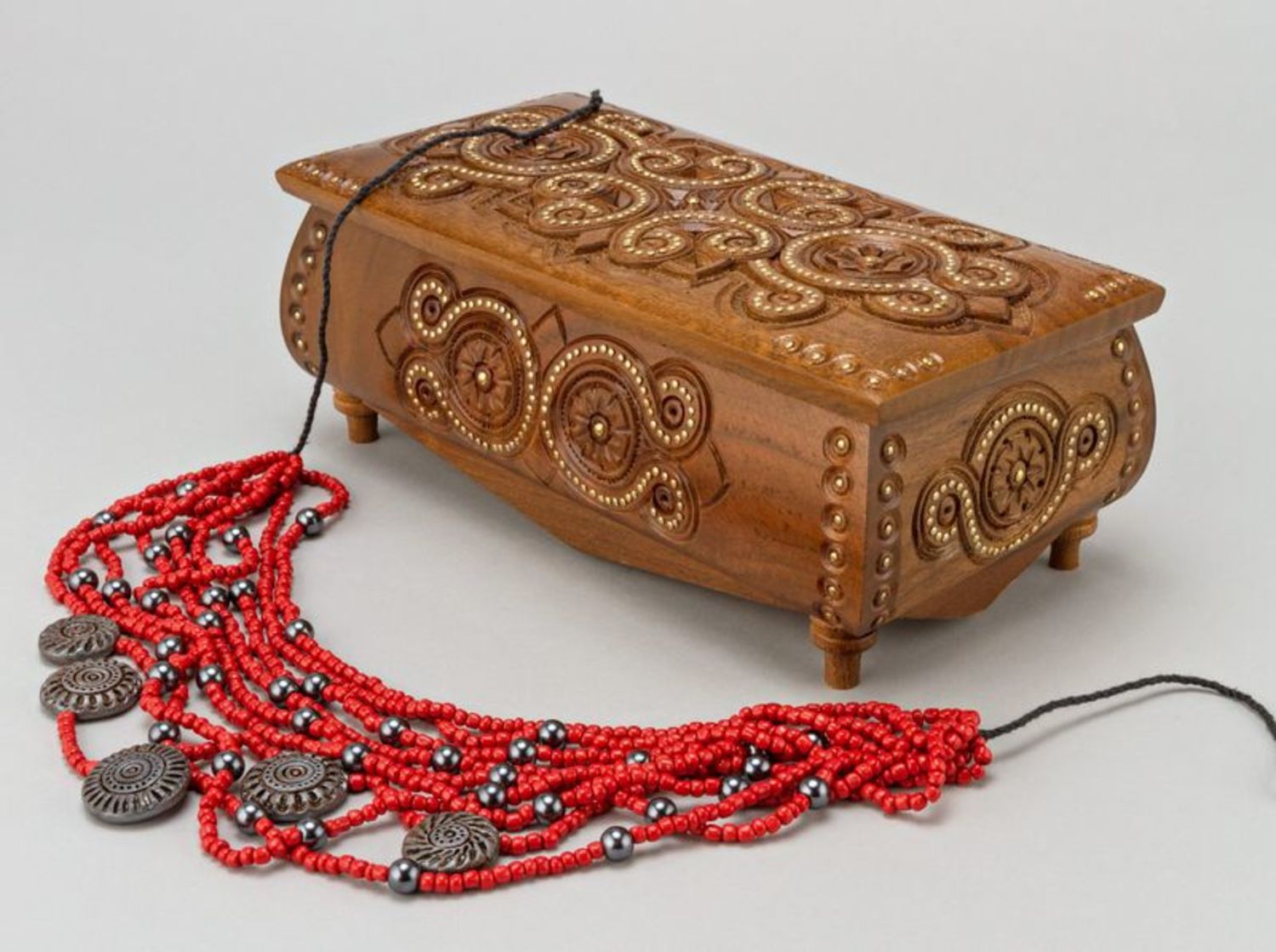 Carved wooden jewelry box photo 1