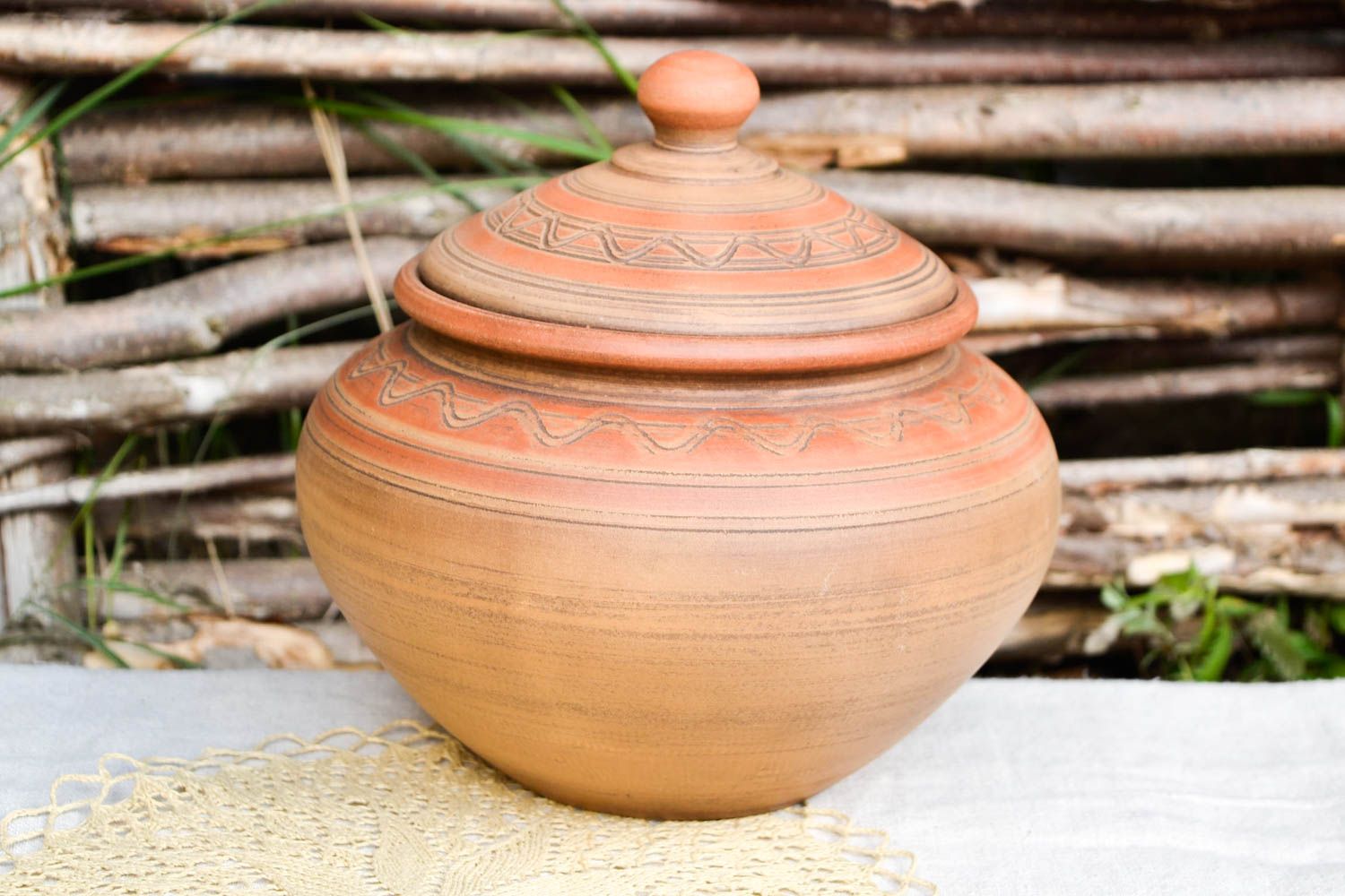 100 oz ceramic handmade baking pot with a lid in ethnic style 3,8 lb photo 1