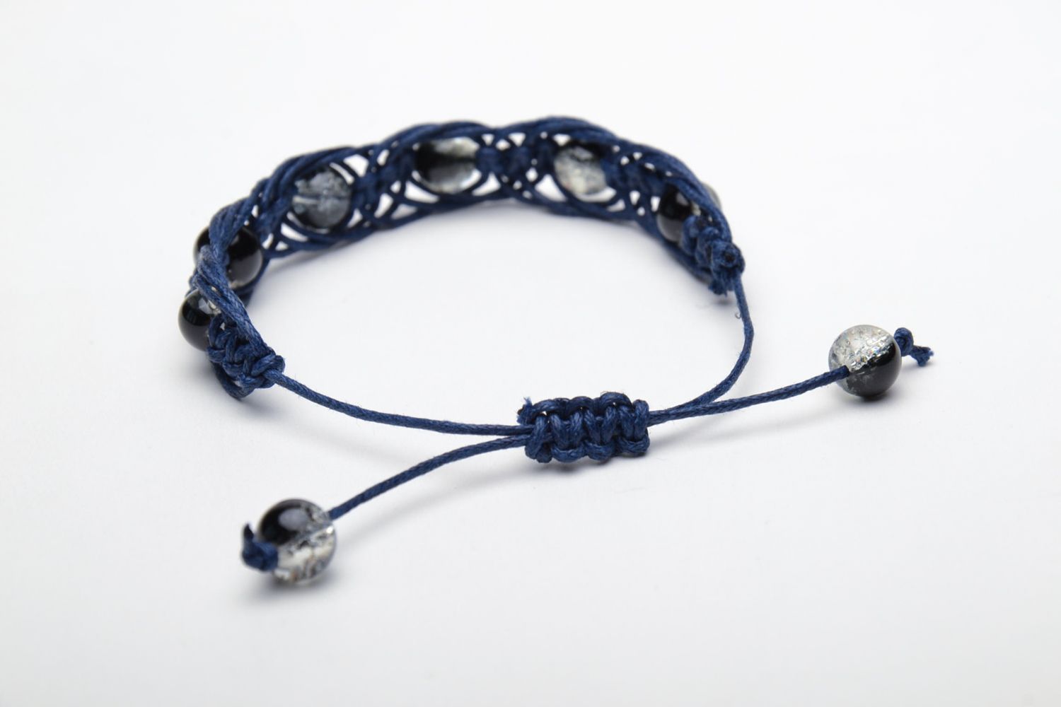 Bracelet en verre et cordelette bleue tressée réglable fait main pour femme  photo 5