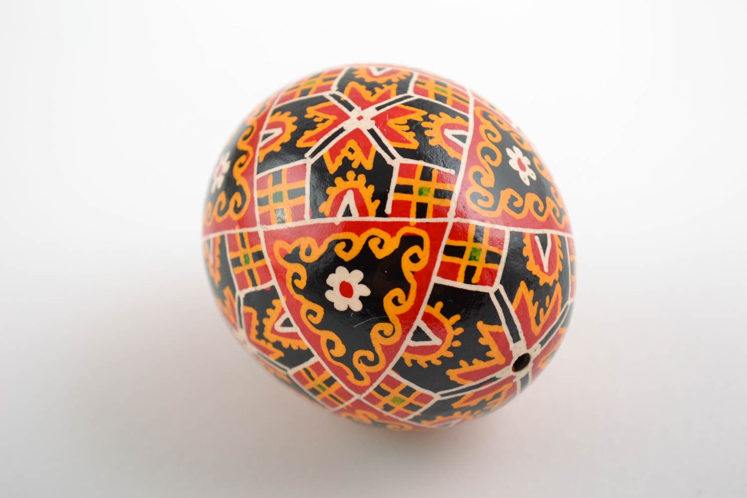 Bright decorative ornamented Easter chicken egg pysanka painted with acrylics photo 3