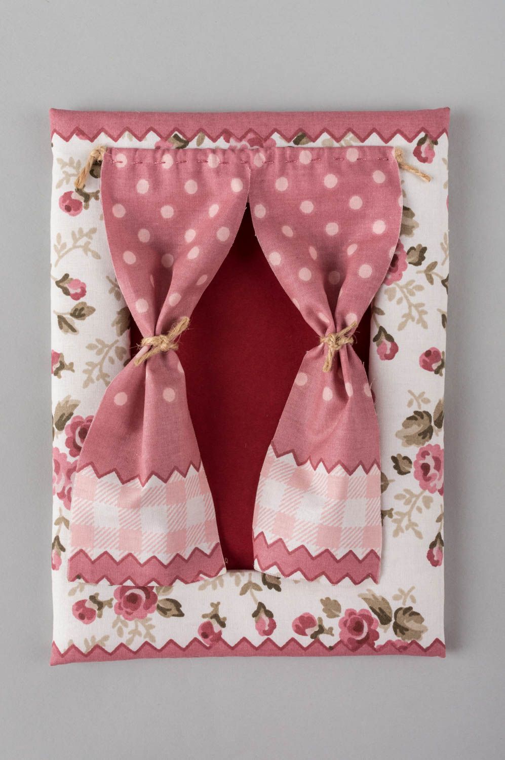 Оригинальная фоторамка из ситцевой ткани ручной работы розовая симпатичная фото 2