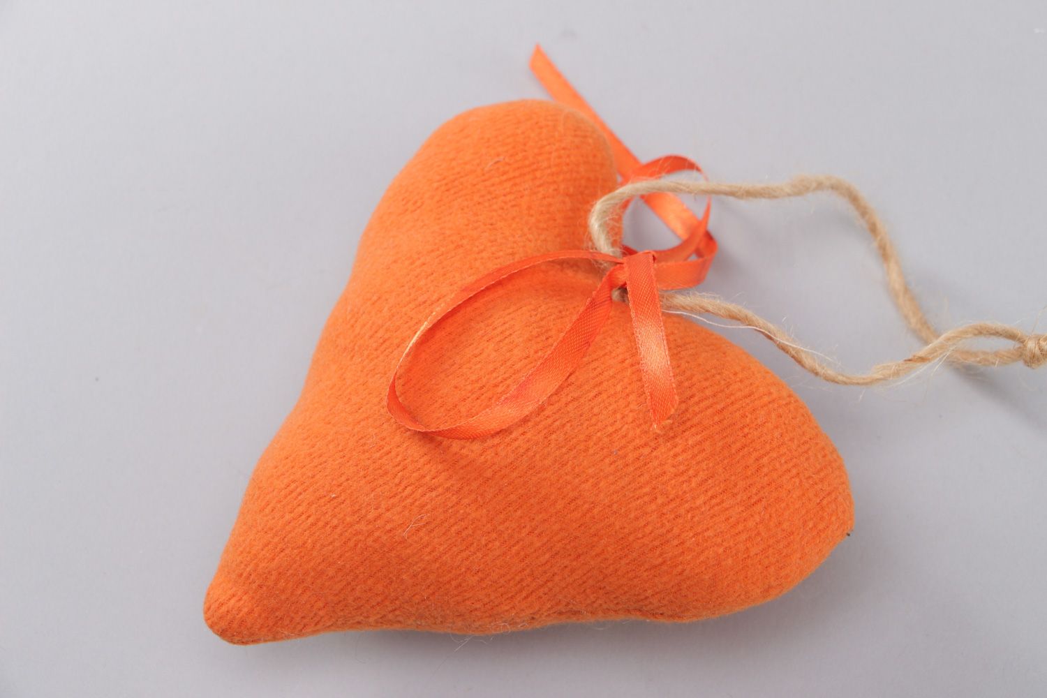 Handmade interior pendant fabric soft heart with eyelet and crochet flower photo 3