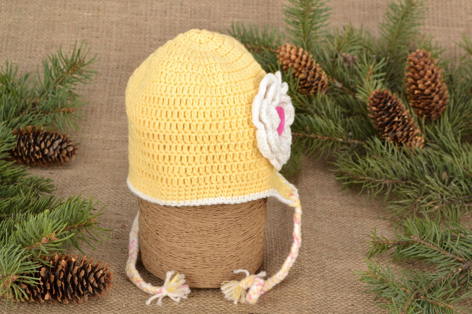 Bonnet tricoté à la main pour enfant avec fleur en laine chaud original photo 1