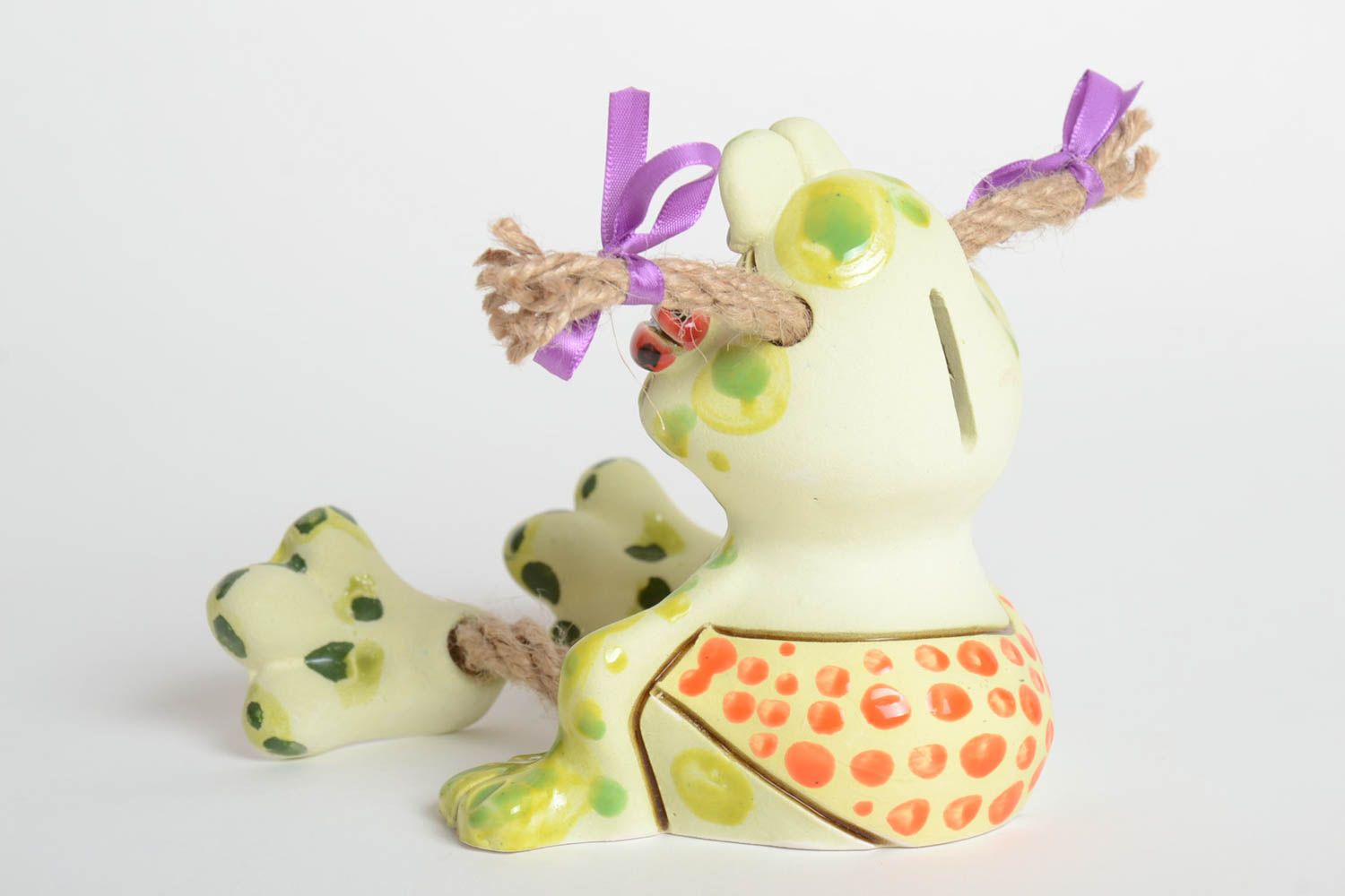 Handmade Keramik Spardose Frosch mit Zöpfen Geschenk für Kinder Haus Deko foto 4
