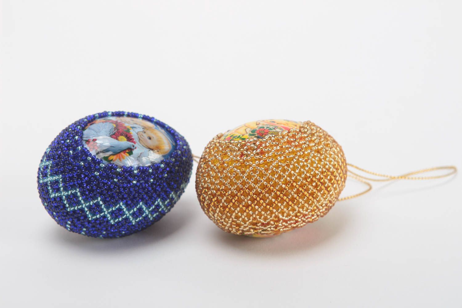 Uova decorate con perline fatte a mano decorazione pasquale idea regalo foto 3