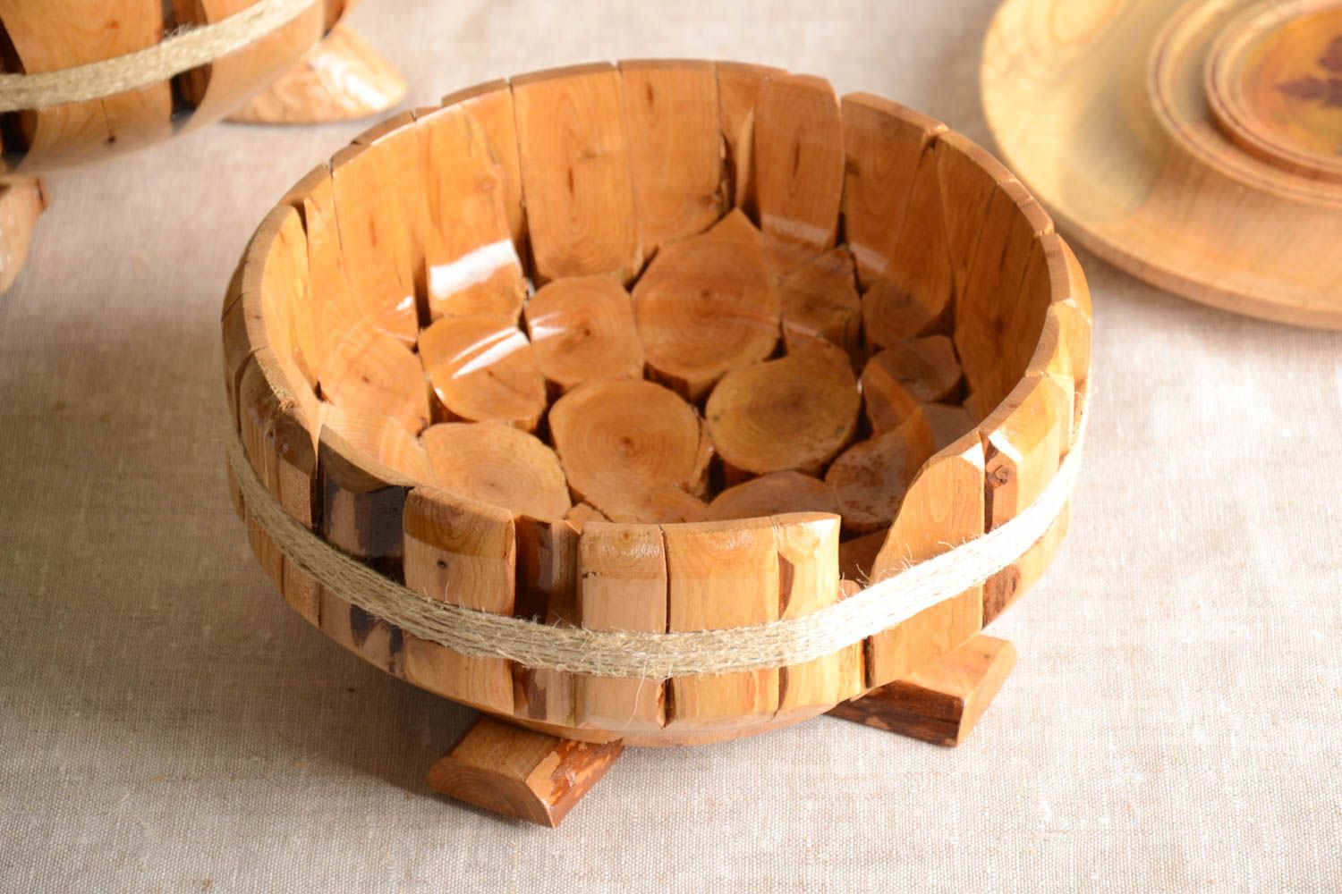 Ваза для фруктов ручной работы деревянная посуда красивая деревянная фруктовница фото 1