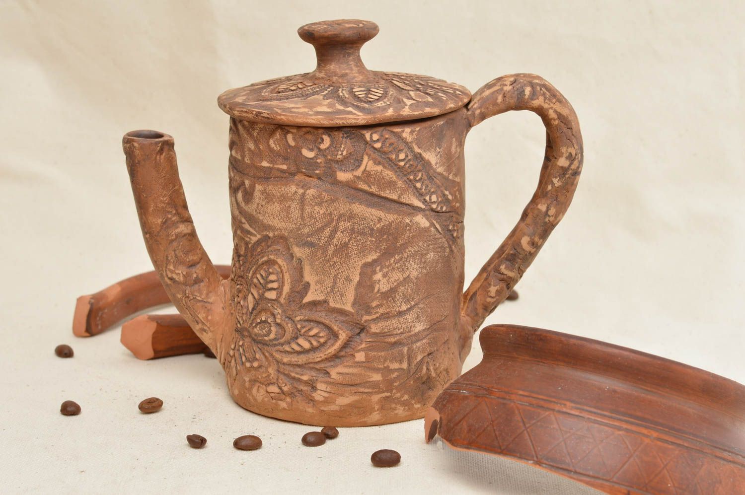 Cafetera cerámica artesanal con ortamento accesorio de cocina regalo original foto 1