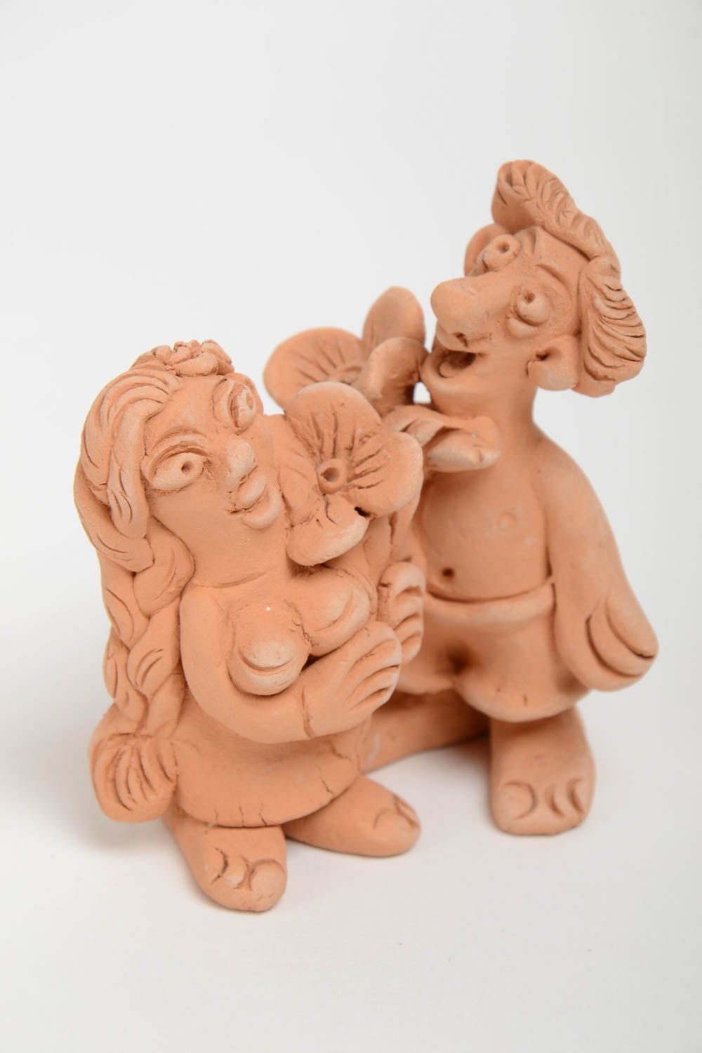 Ensemble de figurines céramiques faites main marron homme et femme 2 pièces photo 5