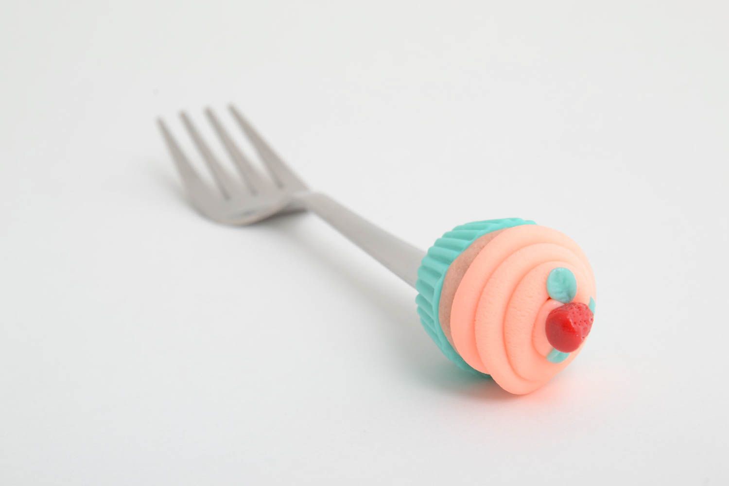 Handmade fork with handle made of polymer clay colorful unusual cutlery photo 2