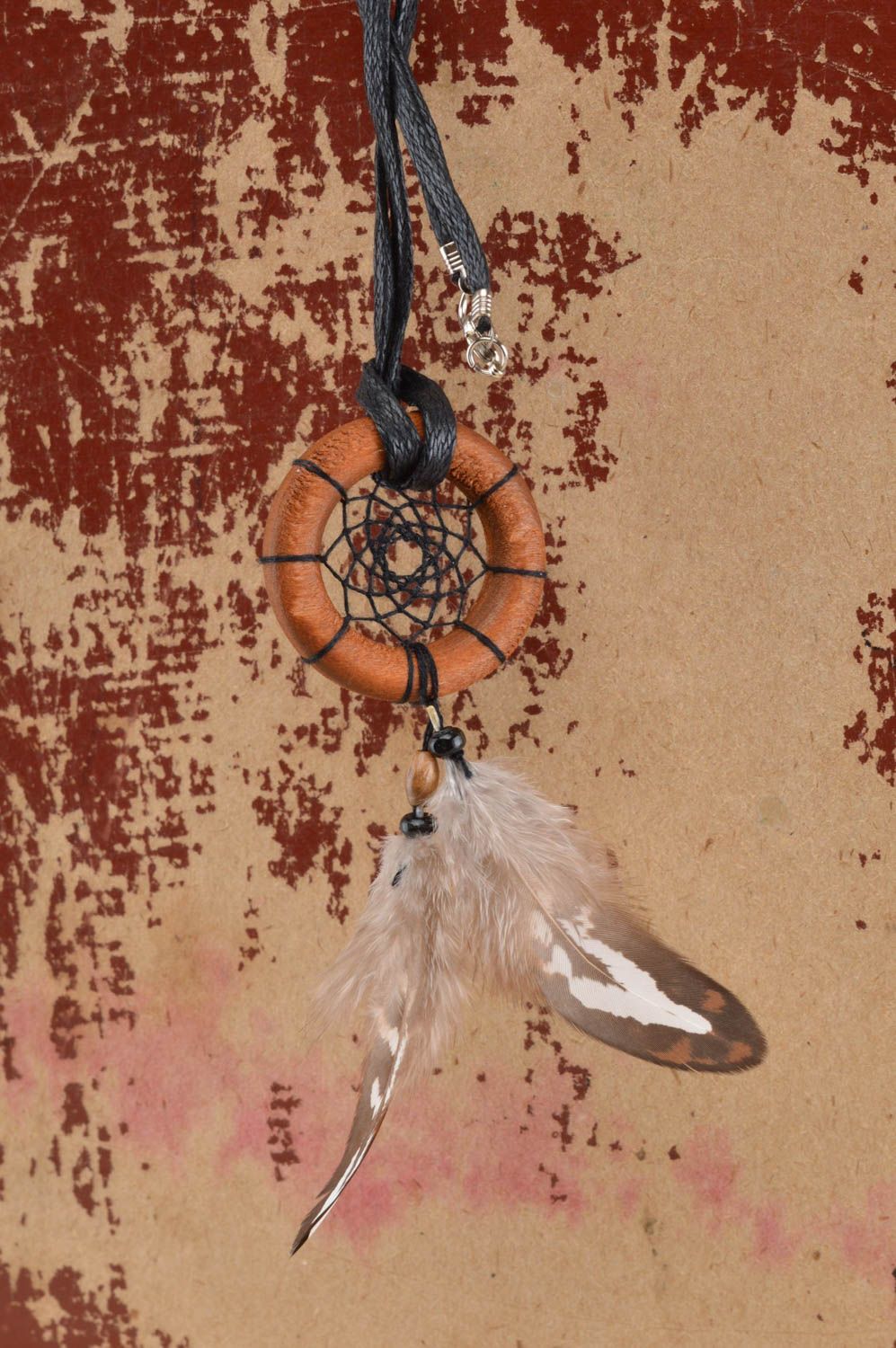 Ловец Снов кулон с коричневым пером фазана авторский красивый ручной работы фото 1