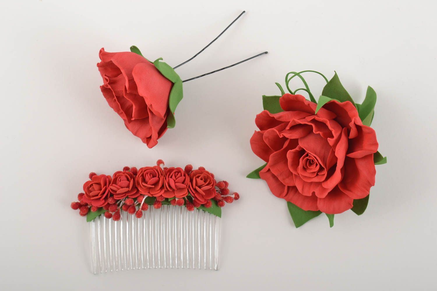Handmade accessories made of foamiran set of 3 items hair clip comb barrette  photo 7