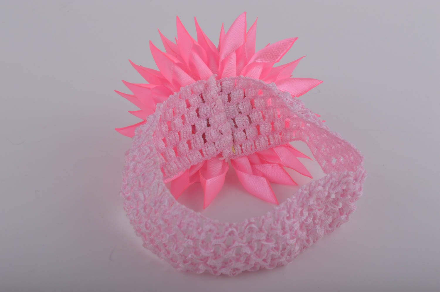 Handmade pink cute headband stylish accessory for girls headband with flower photo 3