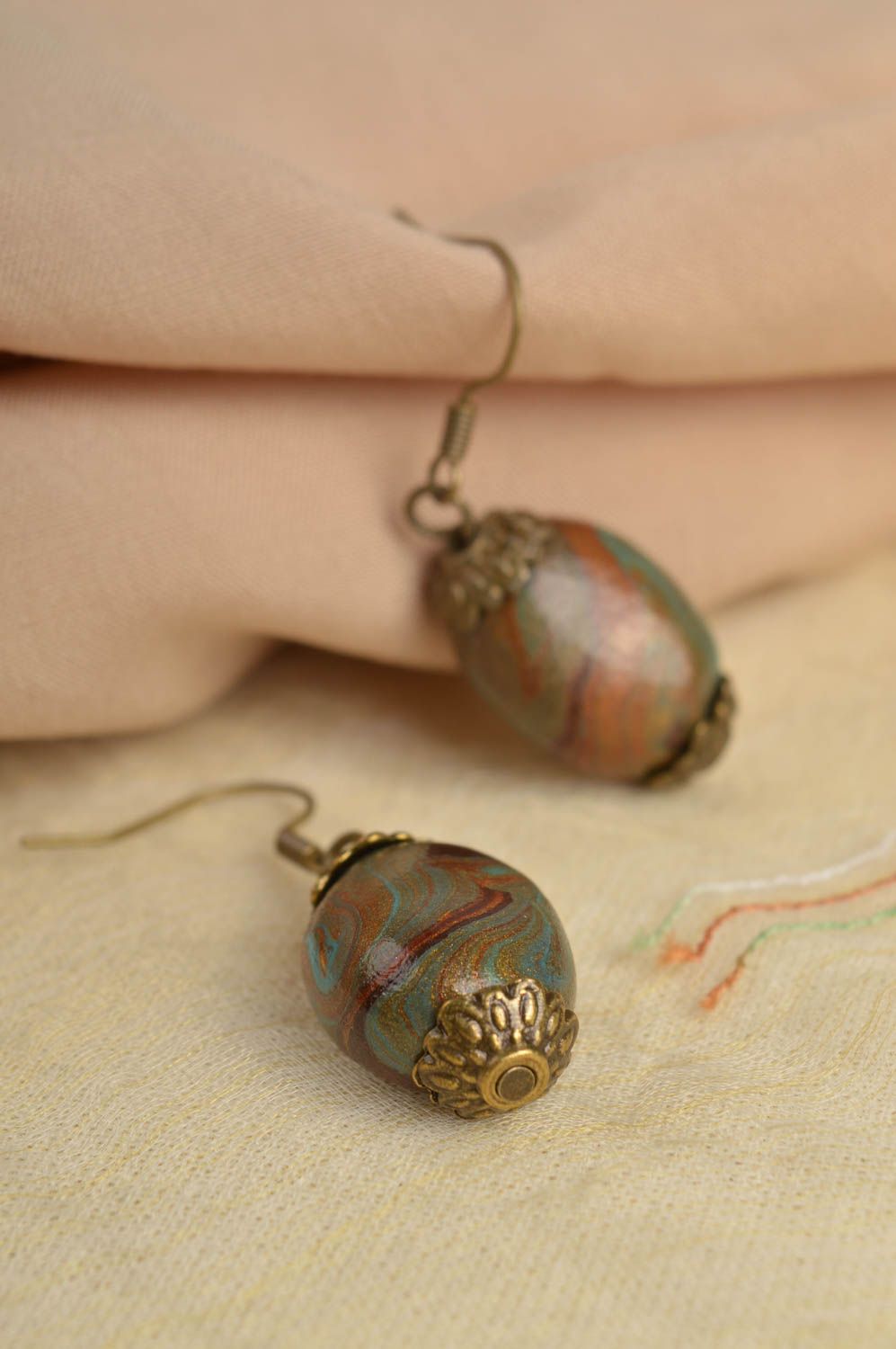 Handmade polymer clay earrings unusual stylish earrings elegant cute jewelry photo 1